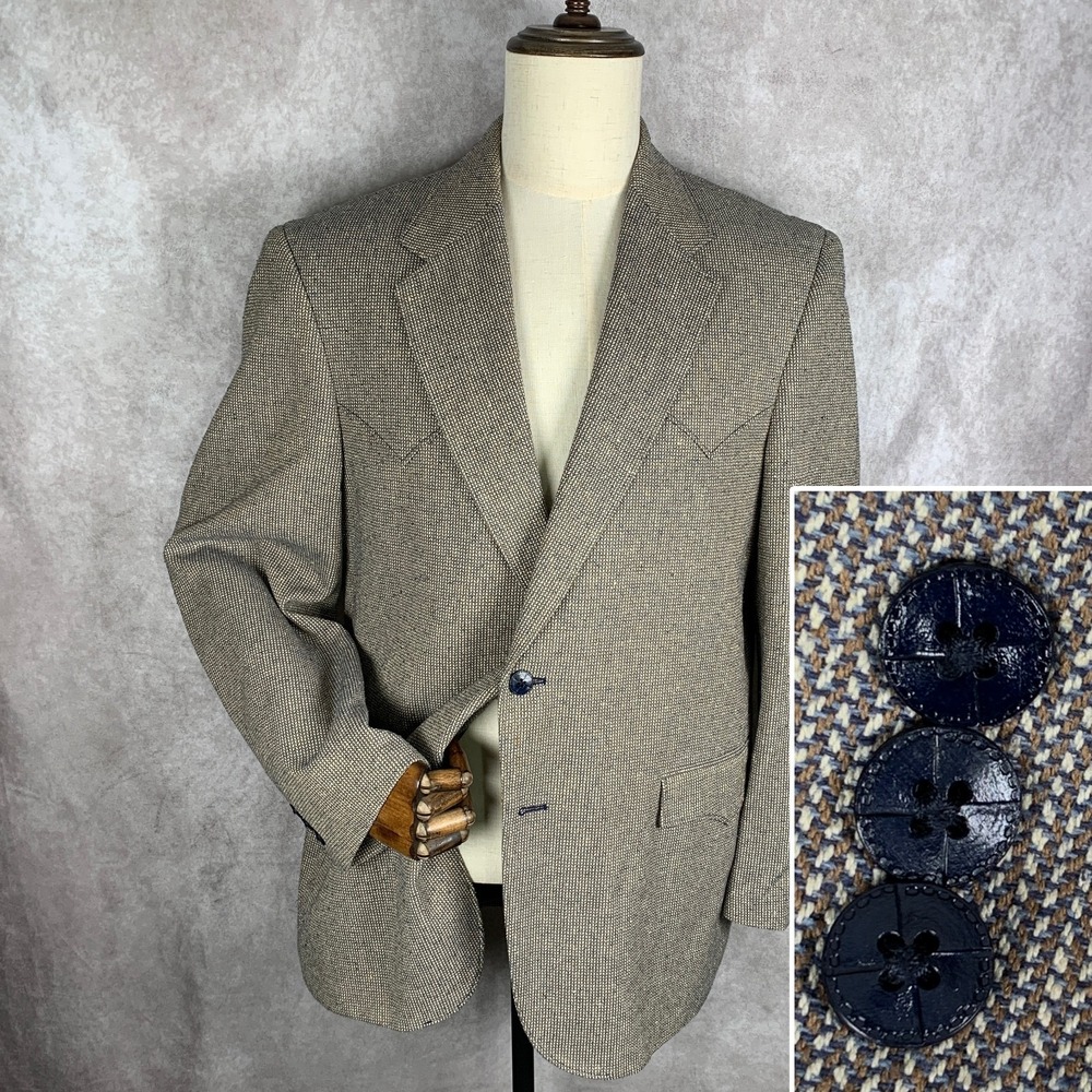 Circle S Blazer Jacket Men 44R Silk Western Yoke Gaucho Ranch Cowboy Beige